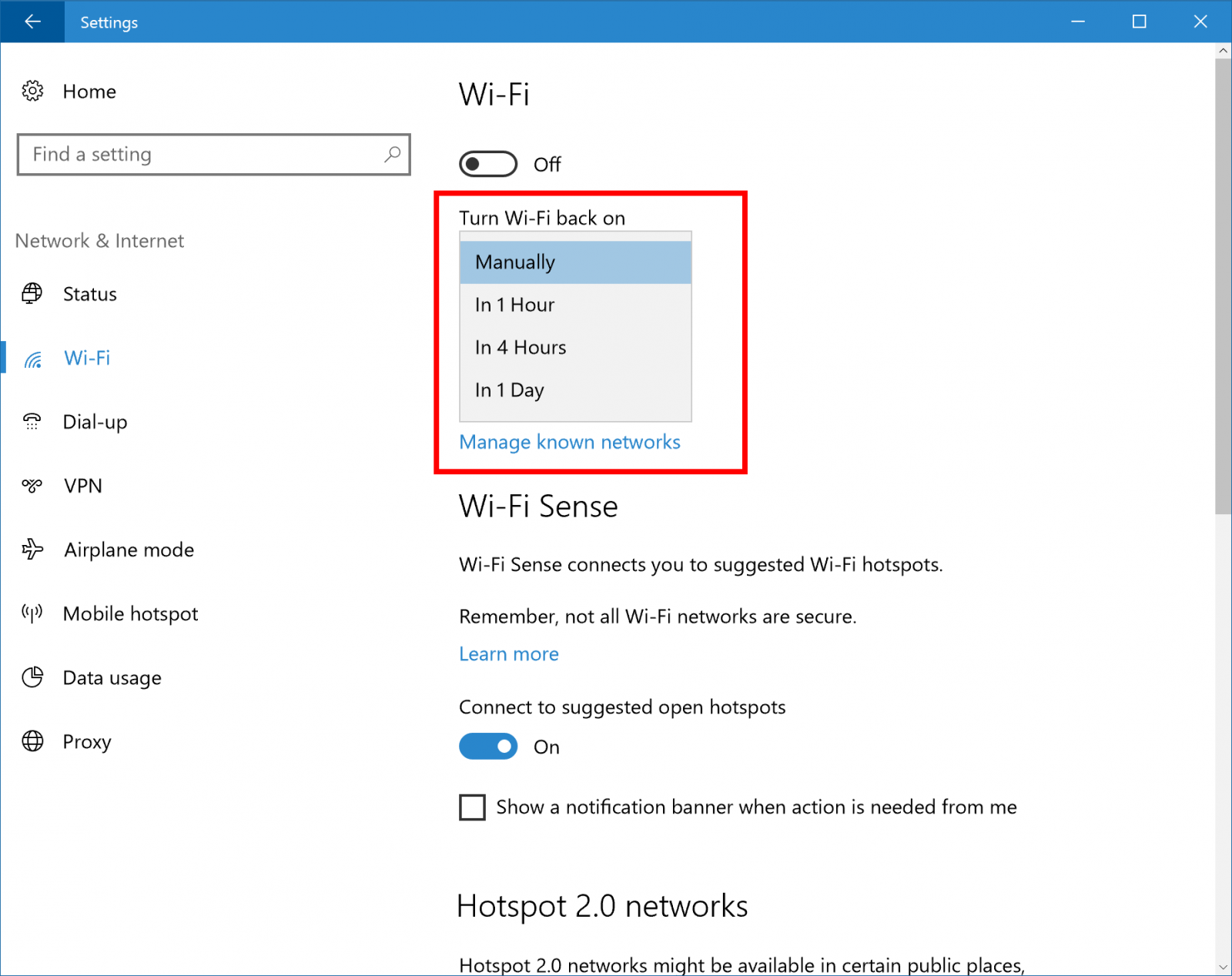 windows 10 wifi turns itself off